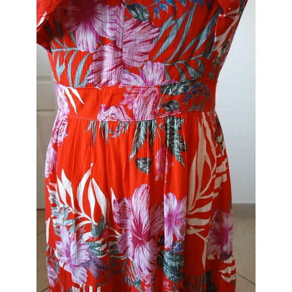 Miss Me Womens Maxi Dress Small Red Tropical Sleeveless V-Neck Hawaii Beachy - Picture 11 of 16